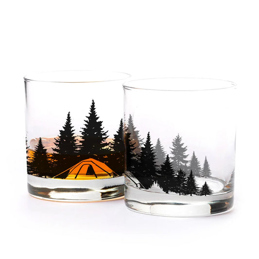 Camping in the Woods Whiskey Glass