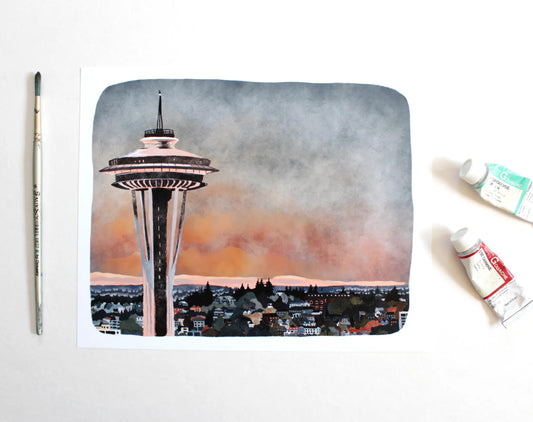 Seattle Space Needle Watercolor Art Print