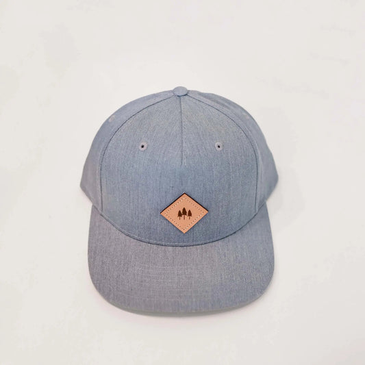 Three Tree Leather Patch Flat Brim Hat - Grey