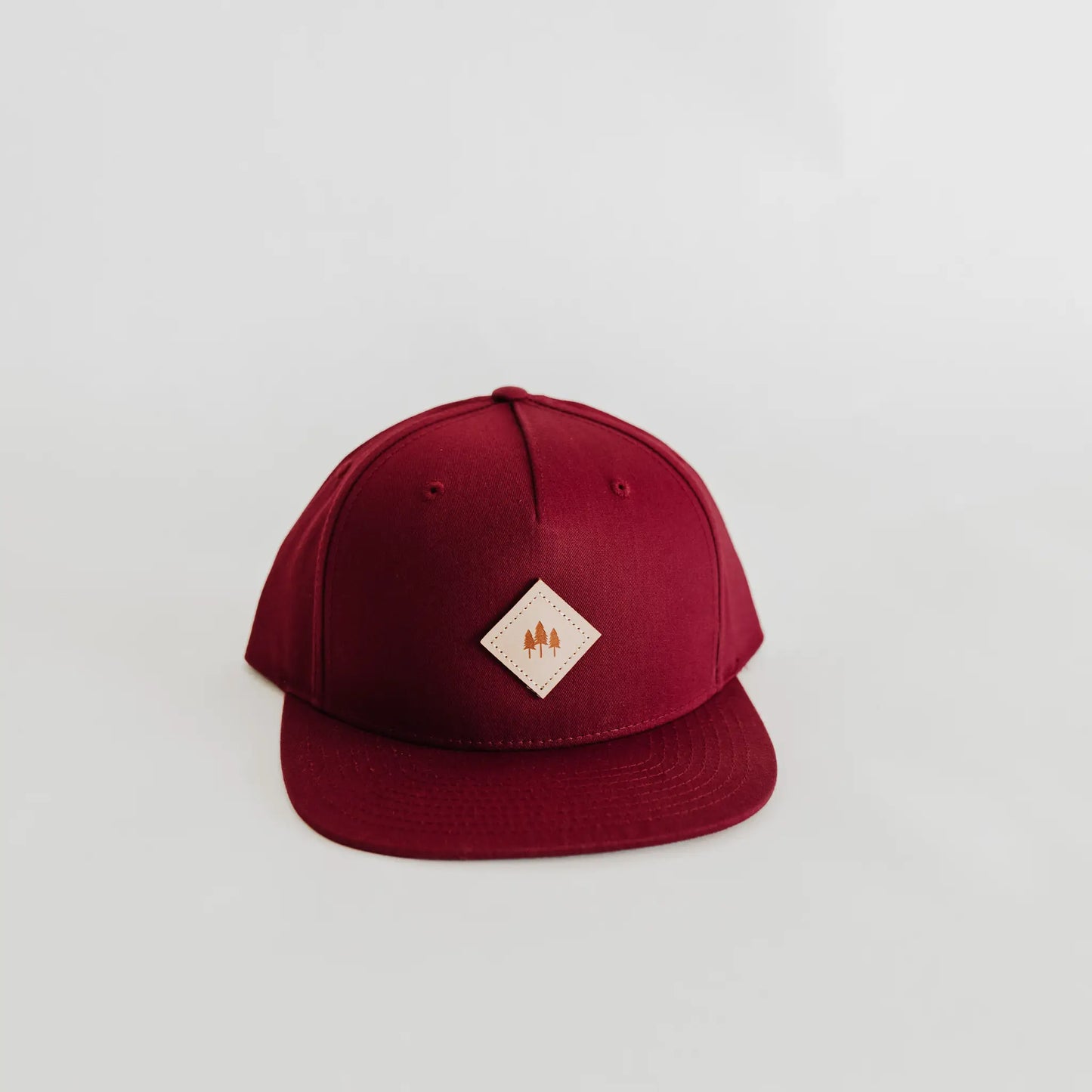 Three Tree Leather Patch Flat Brim Hat - Berry