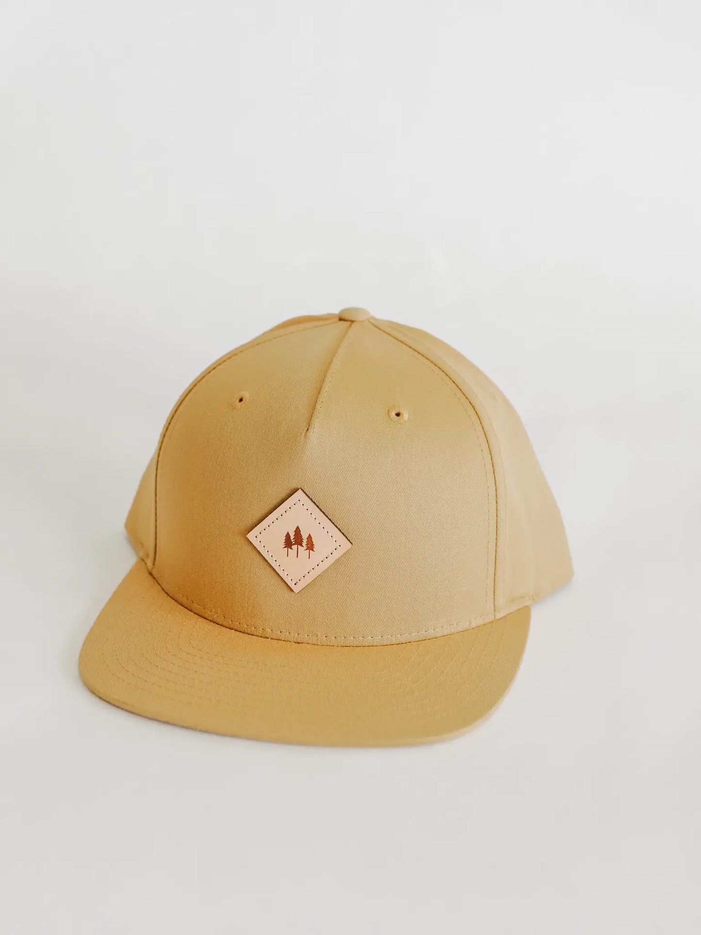 Three Tree Leather Patch Flat Brim Hat - Biscuit