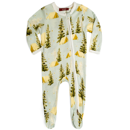 Camping Bamboo Zippered Footed Romper